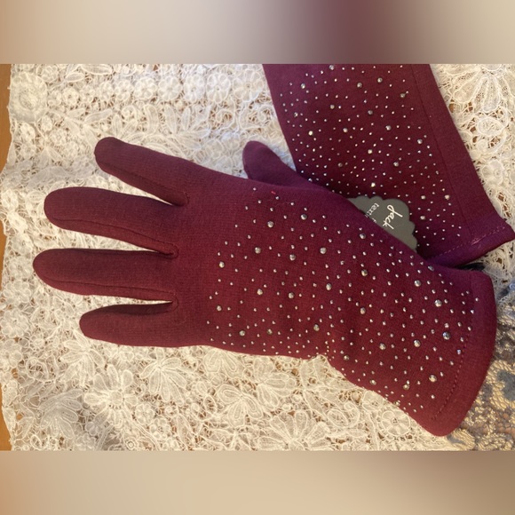 NWT EMBELLISHED Gloves Jack & Missy fleece lined texting gloves BURGUNDY… - Picture 10 of 10